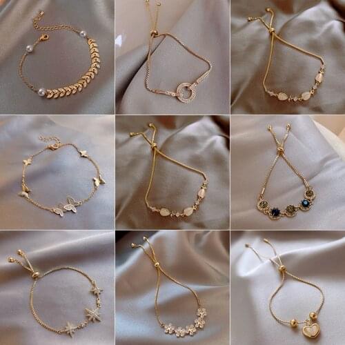 Zircon flower bracelet opal small fish new hand string small waist personality design sense simple adjustable hand ornaments