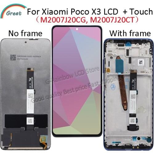 6.67''For Xiaomi Poco X3 NFC LCD M2007J20CG, M2007J20CT Display With Frame Touch Panel Screen Digitizer Pantalla For Poco X3 LCD