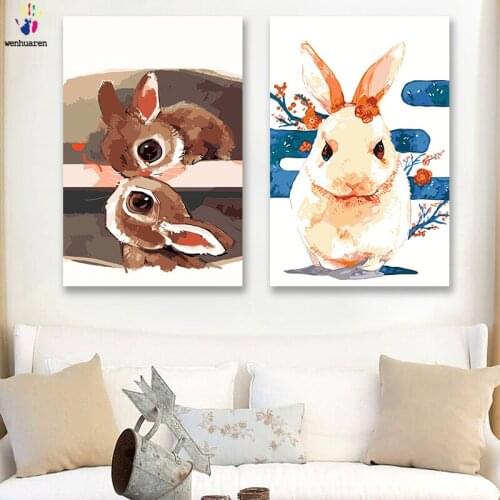 DIY colorings pictures by numbers with colors Little white rabbit carrot picture drawing painting by numbers framed Home