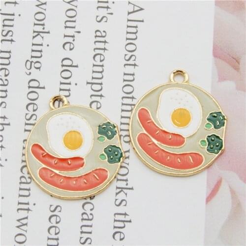 GraceAngie 4pcs/lot Kawaii Flatback White Fried Eggs Alloy Earring Charms Cute Bracelet Keychain Small Pendant Jewelry Make Tops