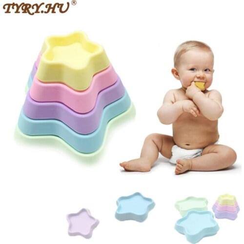 TYRY.HU 5/6pc Silicone Building Block Silicone Teether Star Food Grade Soft Block Folding Educational Game Stacking Toy BPA Free