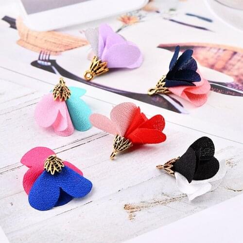 Creativity tassel flowers 50pcs/lot Vintage floral Cap decoration Double color print handmade pendants charms Diy jewelry making