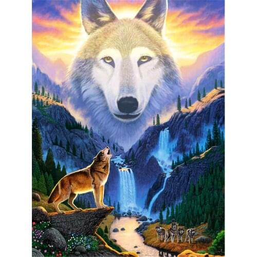 Animal Wolf DIY Cross Stitch Embroidery 11CT Kits Craft Needlework Set Cotton Thread Printed Canvas Home Decoration Hot Room