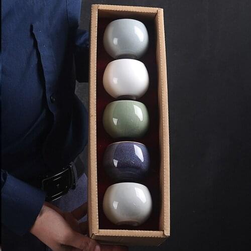 Jingdezhen ceramic cups set 5 cups of Chinese kung fu cup set of five ancient jun 80 ml drinkware master cup pu 'er red tea cups