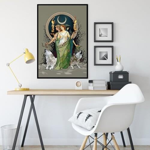 Mysterious Moon Goddess Hecate Poster Wall Art Canvas Print Picture Modern Nordic Living Room Home Decor Prints Frameless