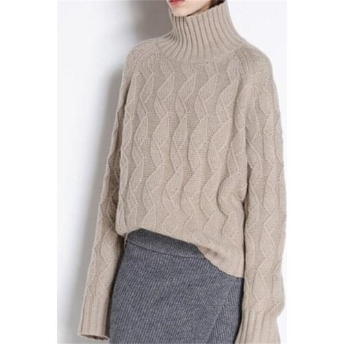New fashion 100%cashmere turtleneck twisted knit women solid loose thick pullover sweater S-XL retail wholesale