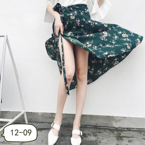 2021 Summer New One-piece Half Skirt Wrap Skirt Beach Skirt Mid-length Female Holiday Skirt High Waist Split Print Long Skirt