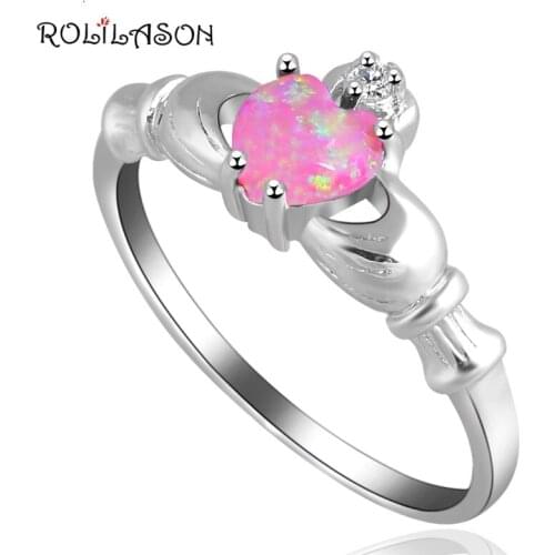 ROLILASON Lovely Designer heart silver plated Stamped jewelry purple Fire Opal Anniversary Rings USA SZ#8#9 OR569