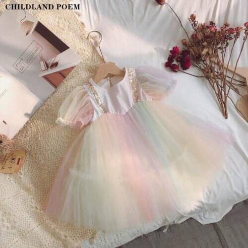Girls Summer Dress Princess Toddler Baby Girls Dress Rainbow Kids Dresses For Girl 1st Birthday Party Wedding Dress For Girl