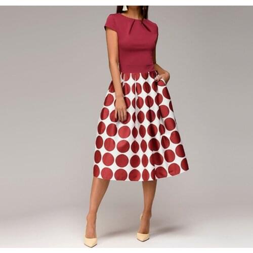 A Line Women Dress Elegant Wave Robe Femme Point Pocket Sashes Knee Length Splice Casual Dress Print Vestidos De Fiesta