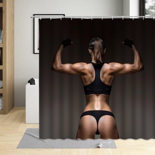 Robust Muscle Male Strong The Man Fitness Woman Pattern Bathtub Shower Curtain Waterproof Polyester Washable With Hook Home