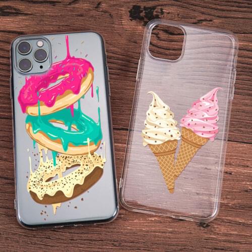 JAMULAR Cute Ice Cream Donuts Clear Phone Case For iPhone XR 11 Pro X XS MAX 7 8 6 Plus Food Print TPU Soft Silicone Cover Coque