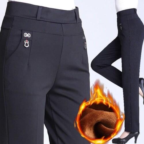 Plus Size 5XL Add Velet Mom Pants 2018 Solid Colors High Waist Casual Women Trousers Elastic Loose Straight Atumn Winter Pants