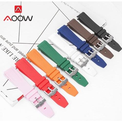 20mm 21mm Sport Silicone Strap Curved End Stainless Steel Buckle Waterproof Men Replacement Wrist Band Watch Watch Accessories