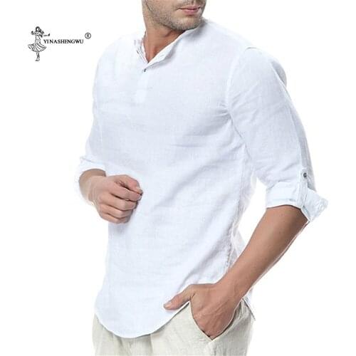 New Mens Long Sleeve Shirts Cotton Linen Casual Breathable Comfortable Shirt Fashion Style Solid Male Loose Shirts Clothes