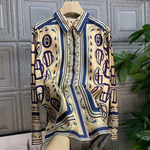 France style womens fashion print elegant shirt Tops 2020 Spring autumn high quality long sleeves Shirts B961