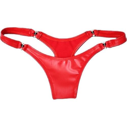 Sexy Women Latex Low-Rise G-string Panties Hollow PVC Shiny Sexy G string Micro Thong Women T-Back Erotic Lingerie Stage Wear