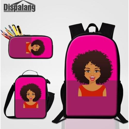 Black Art African Girl Printing Schoolbags 16 inch Backpack for Teenager Girls Boys 3pcs/set Book Bag With Lunch Box Pencil Case