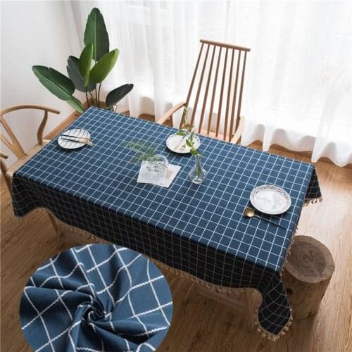 Tassel Blue White Checkered Polyester Tablecloth Rectangular Dust-Proof Household Table Dining Table Cloth Party Picnic Decor