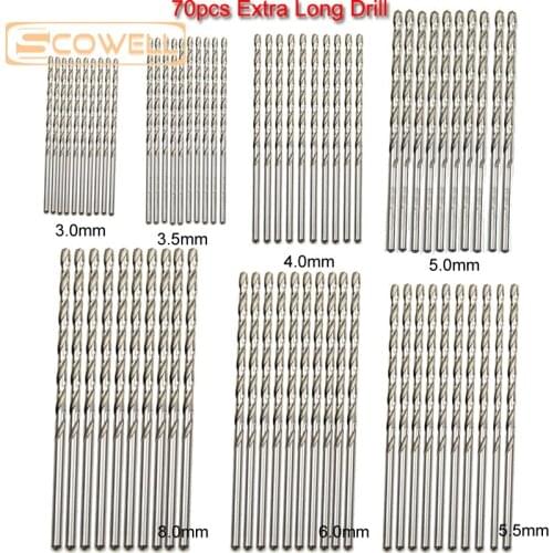 50% OFF FREE SHIPPING Mixed 70pcs HSS M2 Txtra Long Drill Twist drill bit set Metal Wood Cutting 3-8mm drill bit
