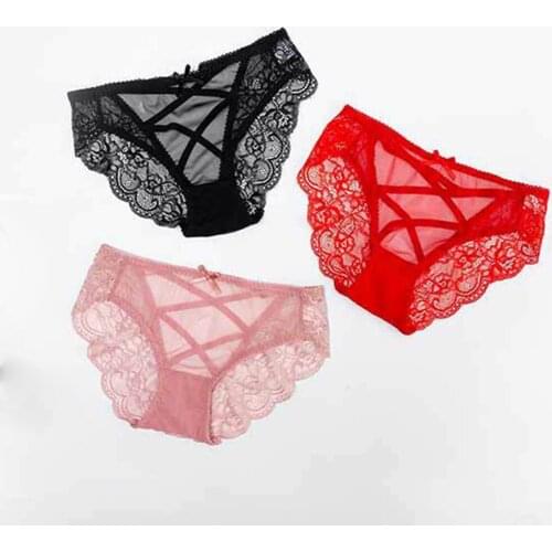 Perfering Sexy Panties Hollow Lace Women Underpants Bandage Transparent Underwear Bow Mesh Seamless Thong Low Waist Lingerie