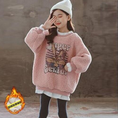 Boys' Girls' Hoodies Sweatshirts Babys Kids Outwear 2021 Beige Pink Plus Velvet Thicken Winter Autumn Top Cotton Childrens Clo