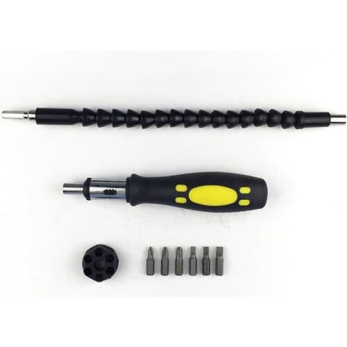 Snake Drill Bit Extender Extends reach up to 12 inches with Ratchet Tool + Circular Screw Driver Heads