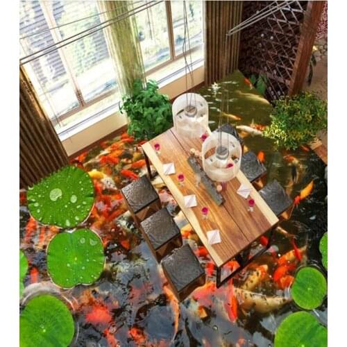PVC River water carp duckweed natural landscape non-slip waterproof self-adhesive 3D floor sticker tiles bathroom 3D wallpaper