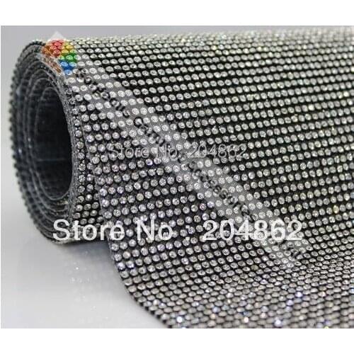 High Quality Hot fix Rhinestone Mesh trimming with 3mm clear crystals with Black metal base For Garment Shoes Bags decoration