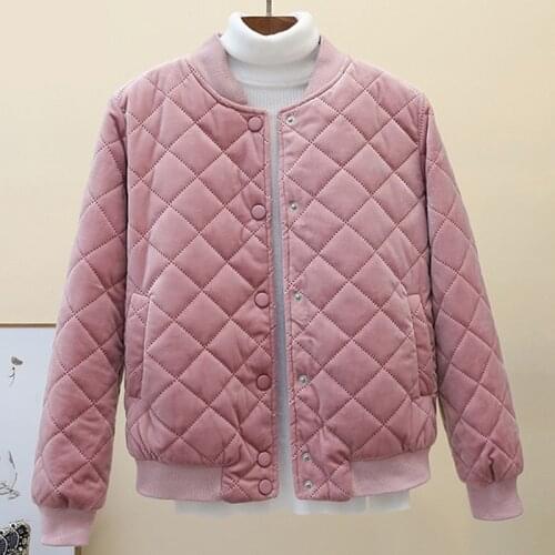 Winter Gold velvet Jacket coat Women Korean rhombic Bf Down cotton Jacket Plus size Female Short Harajuku Parkas Overcoat F1049