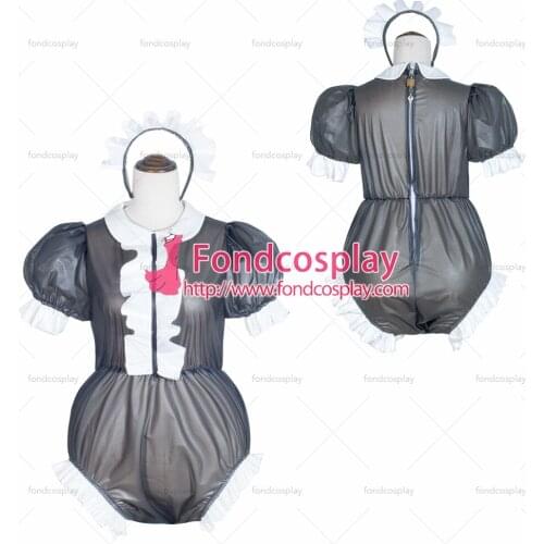 Fondcosplay cross dressing sissy maid black Clear Pvc Romper Lockable jumpsuits panties Peter Pan collar Tailor-Made[G4058]