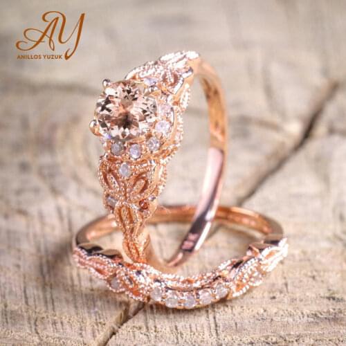 Female Big Oval Stone Ring Set Luxury 925 Silver/Rose Gold Ring Vintage Wedding Band Promise Engagement Rings For Women