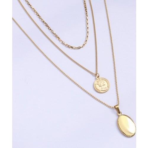 YCHM Queen Elizabeth Layered Necklace For Women Stainless Steel Vintage Pendant Necklace Bijoux Femme Jewelry New Year Gift