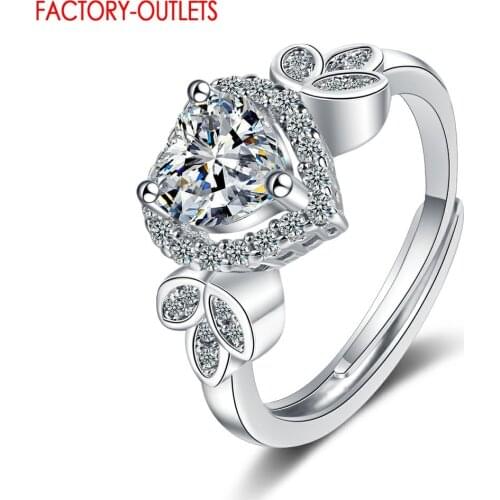 Wedding Engagement Ring For Women 925 Sterling Silver Shiny Zircon Heart Shape Open Adjustable Ring Fine Jewelry Gift