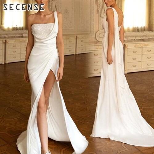 Women Dresses Sexy One Shoulder Sequins Elegant High Split Floor Long Maxi Dress Female Lady Night Club Party Evening