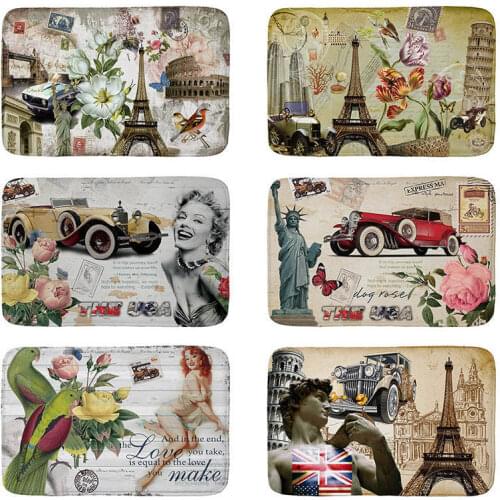 1pcs 40*60cm City Scenic Tower Flower pattern Anti-Slip Suede Carpet Door mats doormat indoor Kitchen room Floor Mat Rug mat32