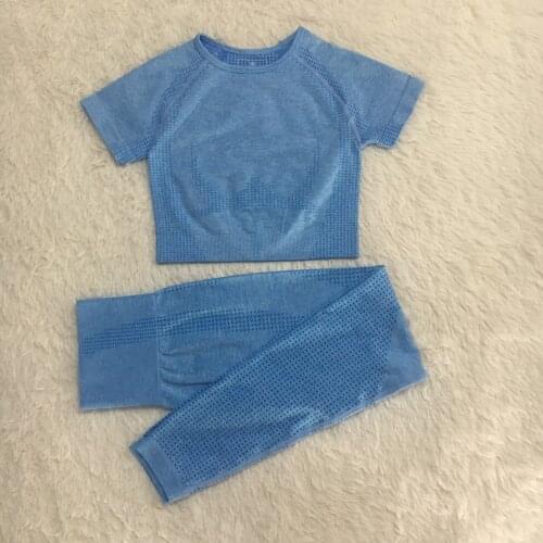 12 Colors Nylon Sport Suit Gym Workout Clothes Yoga Set Short Sleeve Fitness Crop Top T-Shirt Women High Waist Seamless Leggings