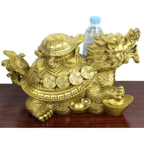 14" China Feng shui Dragon Turtle Bronze Statue