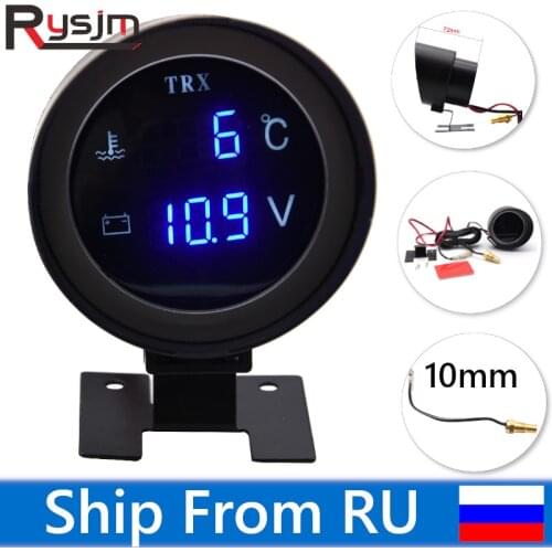 High Quality 2 IN 1 Round LED Car Truck Water Temp Gauge Voltmeter Voltage Meter with 10mm water temperature Sensor Ship From RU
