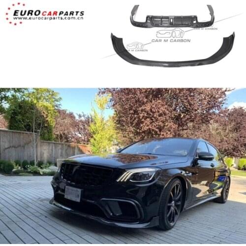 S-CLASS 2018 2019 year ~ W222 S63/S65 B style carbon fiber rear diffuser with exhaust tips and front lip for S63/S65 diffuser