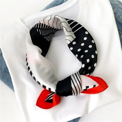2021 Women Neck Scarves 100% Pure Silk Scarf Lady Square Hairband Foulard Female Design Print Dot Small Scarves