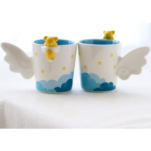 280ML(9oz) Creative wings handgrip with cute bear Ceramics Mugs coffee mug Milk Tea office Cups Drinkware the Best birthday Gift