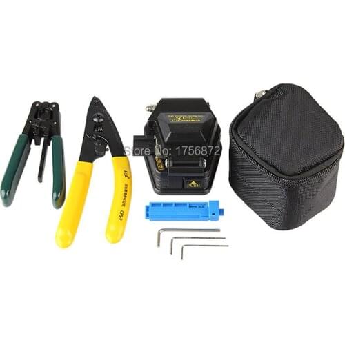 5 in 1 FTTH Tool Kits with SKL-6C Fiber Cleaver,Fixed Length Stripper,Drop Cable Stripper,CFS-2 Fiber Optic Stripper and Bag