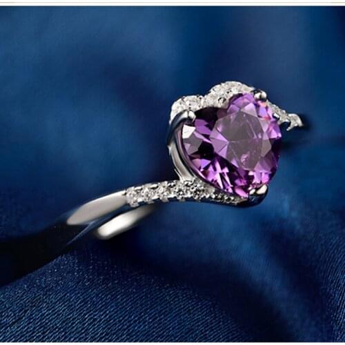 Silver 925 Sterling Finger Ring For Women Wedding Fine Jewelry Zircon Engagement Ring Gift Adjustable Amethyst 2020 New Design