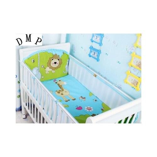 Promotion! 5PCS Mesh Lion Baby Bedding Set Cot Bumper Crib Bedding Set Cot Set,include(4bumpers+sheet)