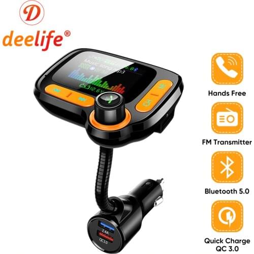 Deelife FM Transmitter Bluetooth Car Modulator Color Screen BT 5.0 MP3 Player Handsfree Car Kit Dual USB QC 3.0 Quick Charger