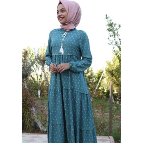 Turquoise Collar Laced High Quality Elite Women 'S Hijab Dress
