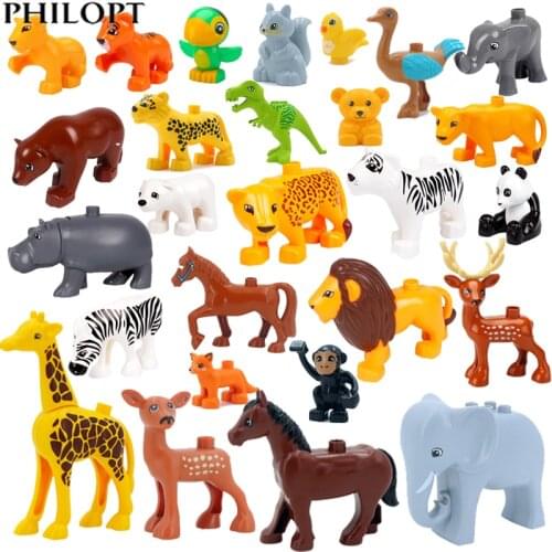 Large Particle Animals Set Building Blocks Figures Dinosaurs Crocodile Elephant Zoo Series DIY Blocks Kids Educational Toy