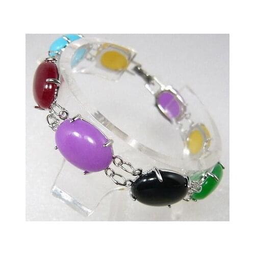 Multi-Color Purple Red Blue Yellow Green Black stone 18KWGP Bangle Bracelet AAA style Fine jewe Noble 100% Natural