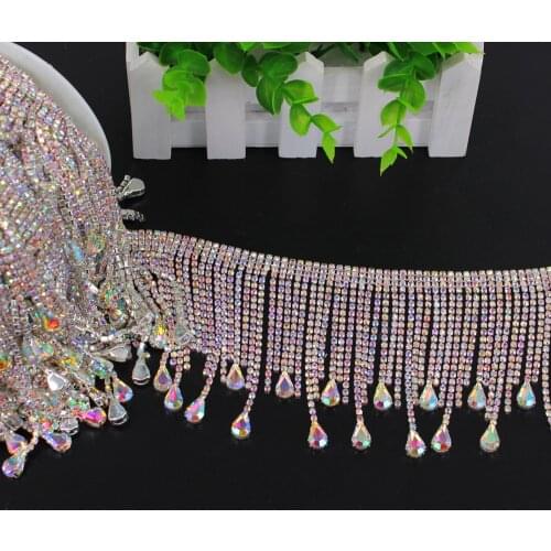 1 Yard AB Holographic Crystal Chain Trim with Rhinestones for Wedding Waist Belts Bridal Hair Jewelry Shoes Bags Dresses Costume